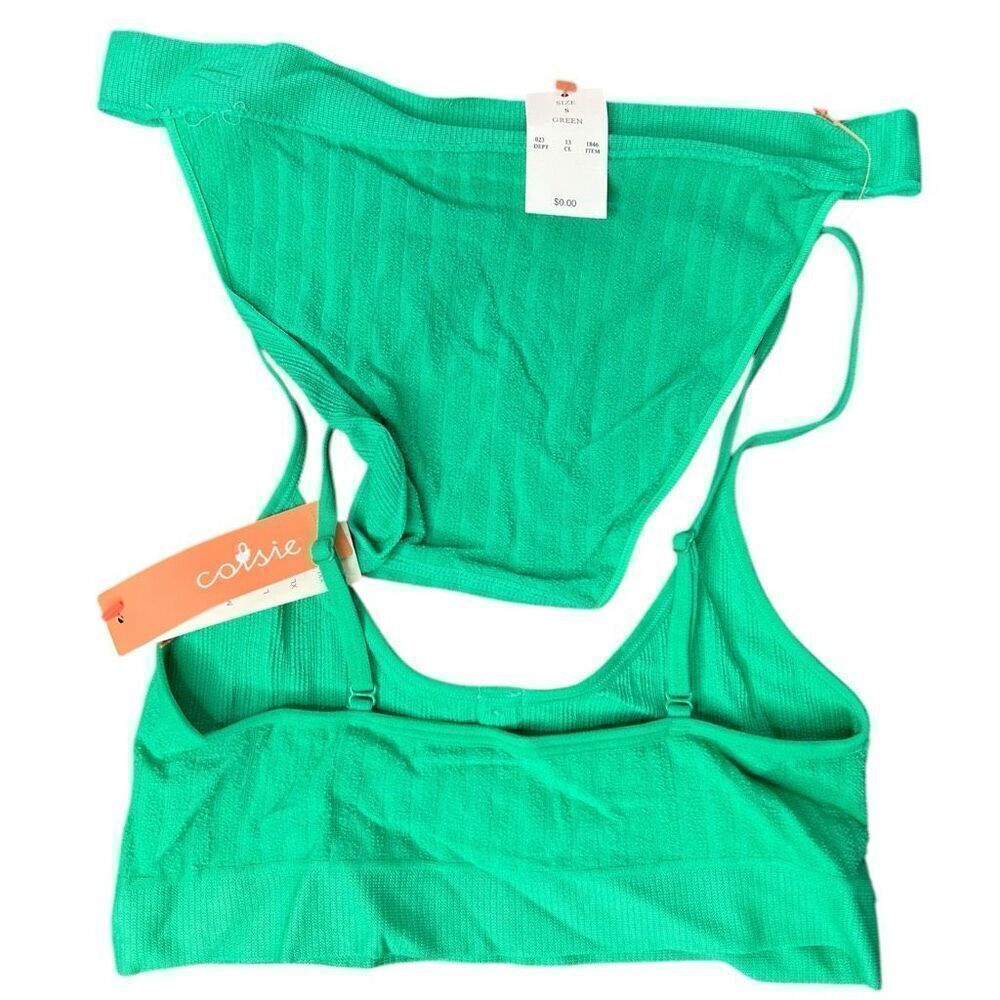NEW Colsie Plush Ribbed Bra Set in Jade Small - Picture 6 of 7